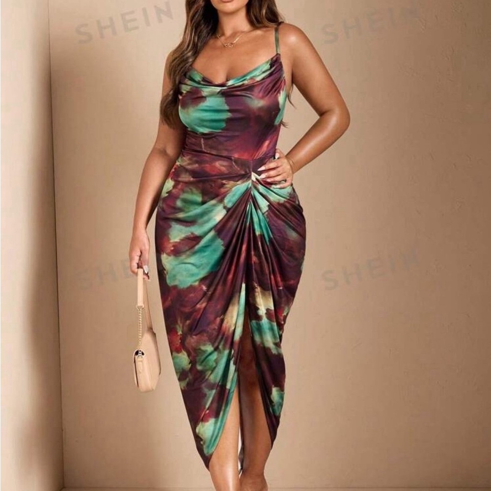 SHEIN Multicolor Tie-Dye Draped Dress